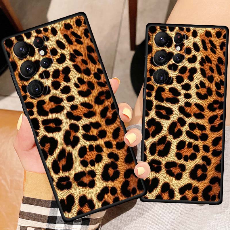 Luxurious leopard print pattern Phone Case For Samsung Galaxy S26 S25 S24 S23 S22 S21 S20 Ultra Plus FE 5G Black Soft TPU