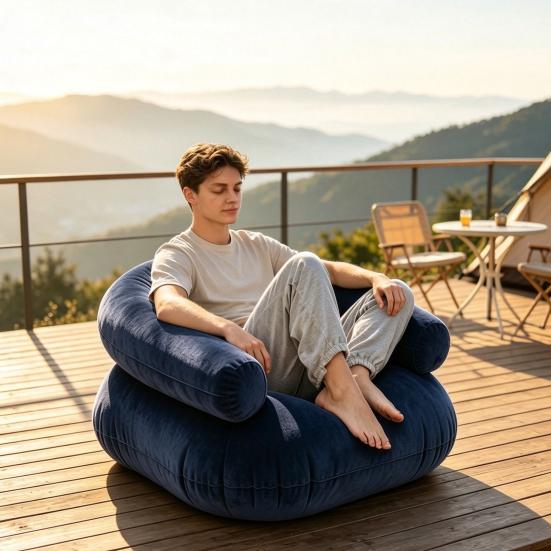Huaqianguhh Inflatable Flocked Sofa for Adults, Heavy Duty Blow-up Lounge Chair, Single Double Air Couch Indoor Outdoor Living Room