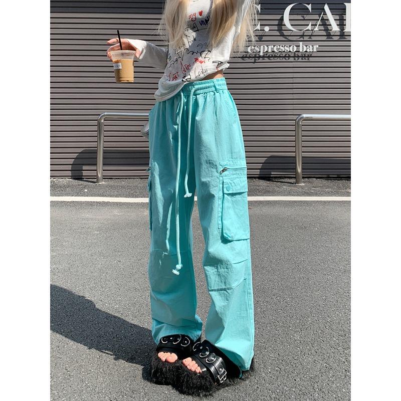 Dopamine color overalls women's spring and autumn new sweet cool wind hot girl loose high waist wide leg pants