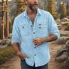 Men's Casual Workwear Denim Shirt Solid Color Washed Button Up Long Sleeve Shirt with Dual Chest Pockets