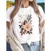 European Size Women'S Casual Summer Graphic Tee - Vibrant Floral Print Short Sleeve Crew Neck T-Shirt, Yellow with White & Pink Flowers,Casual Attire