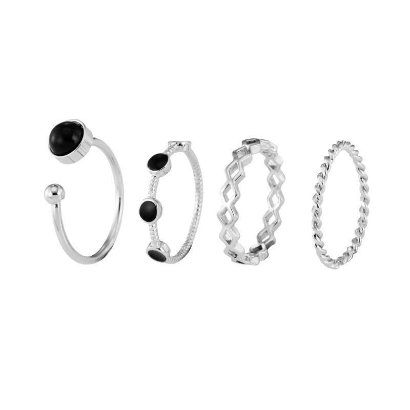 Black Series Four-Piece Open Joint Ring Set with Oil Drop Design