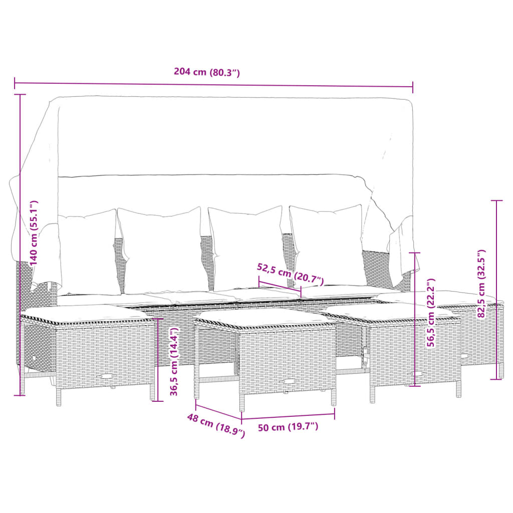 Vidaxl 5-Cz. Garden Furniture Set With Cushions, Brown, Poly Rattan
