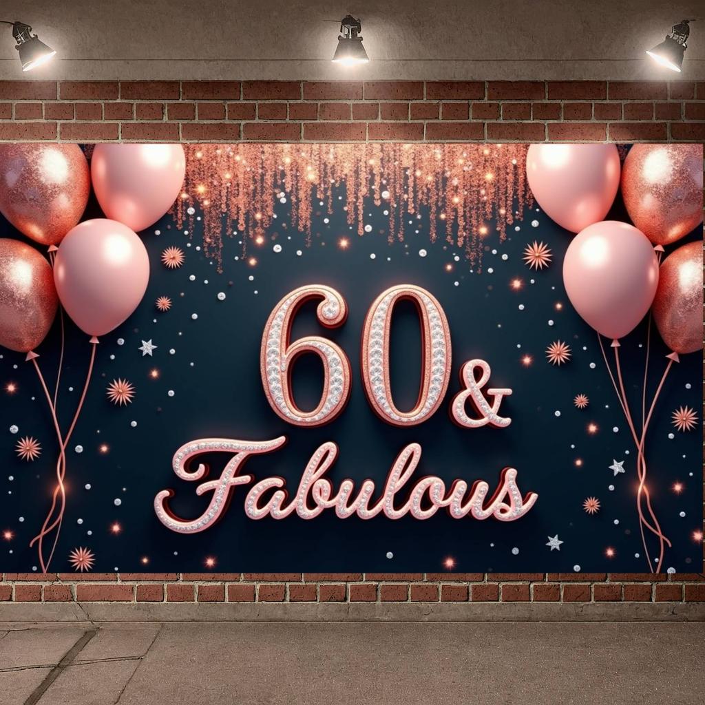 60th Birthday Banner Balloon Decor Fabulous Birthday Background 60th Celebration Banner Glitter Accents For Birthday Photo