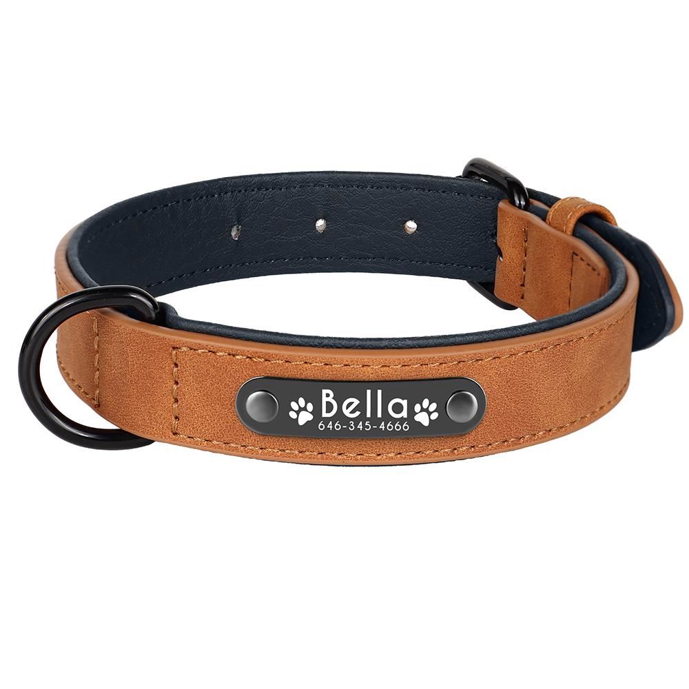 Personalized  PU Leather Dog Collar Soft Padded Pet Dog Collars Engraved Name Paw Durable Necklace for Small Medium Large Dogs