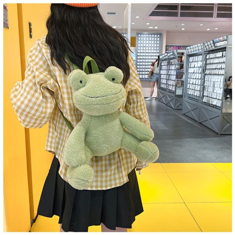 Small Frog Shaped Backpack Cute Plush Bag Cartoon Preschooler Book Bag Animal Backpack For Kid Girl Chritmas Gift