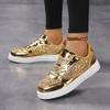 Women's Sequined Low Cut Lace Up Design Paired with PU Upper and EVA Cushioned Sole, Suitable for Daily Commuting and Leisure Travel