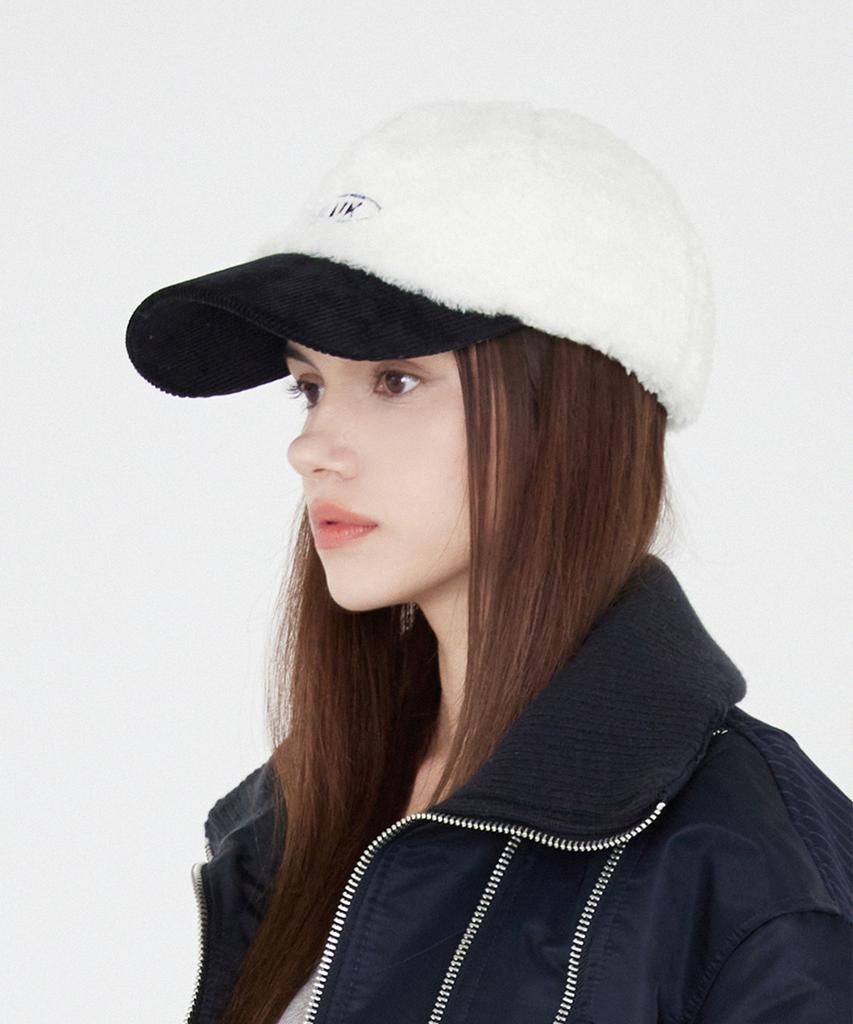 ULUK Essential Circle Corduroy Fleece Color Block Ball Cap_Black