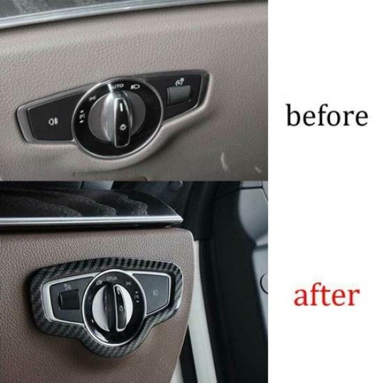 for Benz E-Class 2016- ABS Carbon Fiber Headlight Button Frame Cover