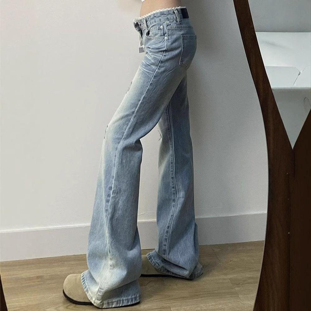 Sweet and Spicy Wind Broken Holes Micro-flare Jeans Women's Slim Large Yards High-waisted Skinny Horseshoe Trousers Jeans for Women Long Denim Pants