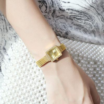 New Women's Watch Small Square Watch Quartz Watch Small Temperament Rhinestone Mesh Chain Small Gold Watch Waterproof Watch for Women
