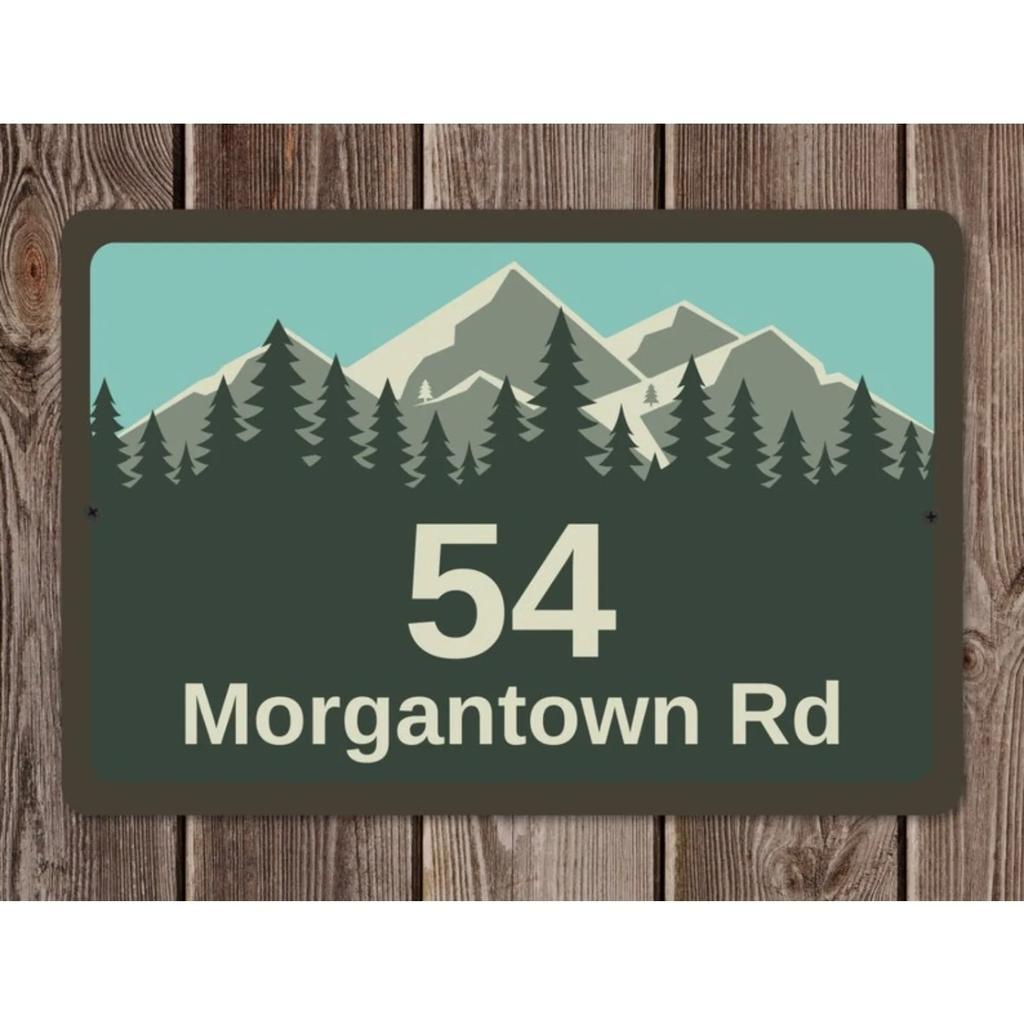 Personalized Metal House Number Sign Mountain Forest Address Plaque Custom Home Decor