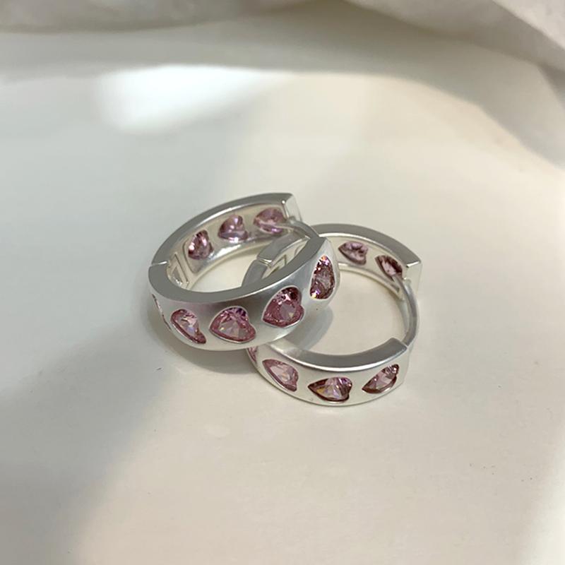 Pink Rhinestones Love Peach Heart Stud Earrings for Women Sweet Aesthetic Charm Trend Hoop Earrings Korean Fashion Jewelry New