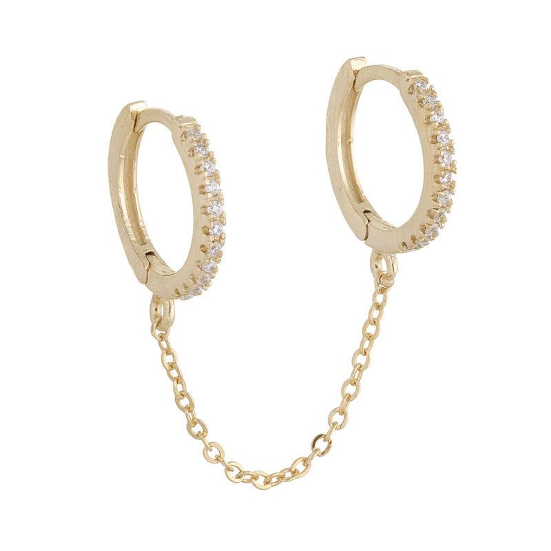 

1PCS 2 Hole Piercing Earrings For Women Simple Elegant Ear Line Crystal Zircon Chain Earing Accessories Fine Zircon KBE100