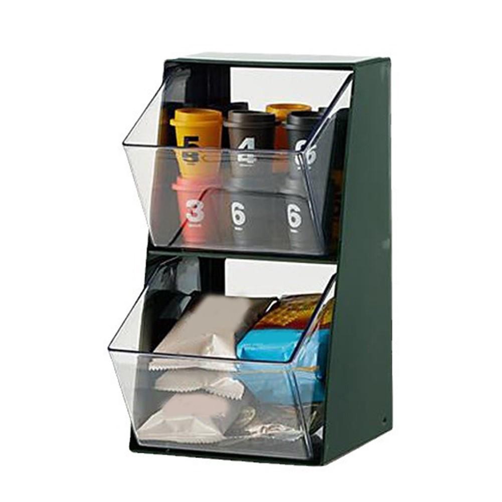 

Sleek Double Layer Organizer for Tea Bags and Coffee Capsules Display Green