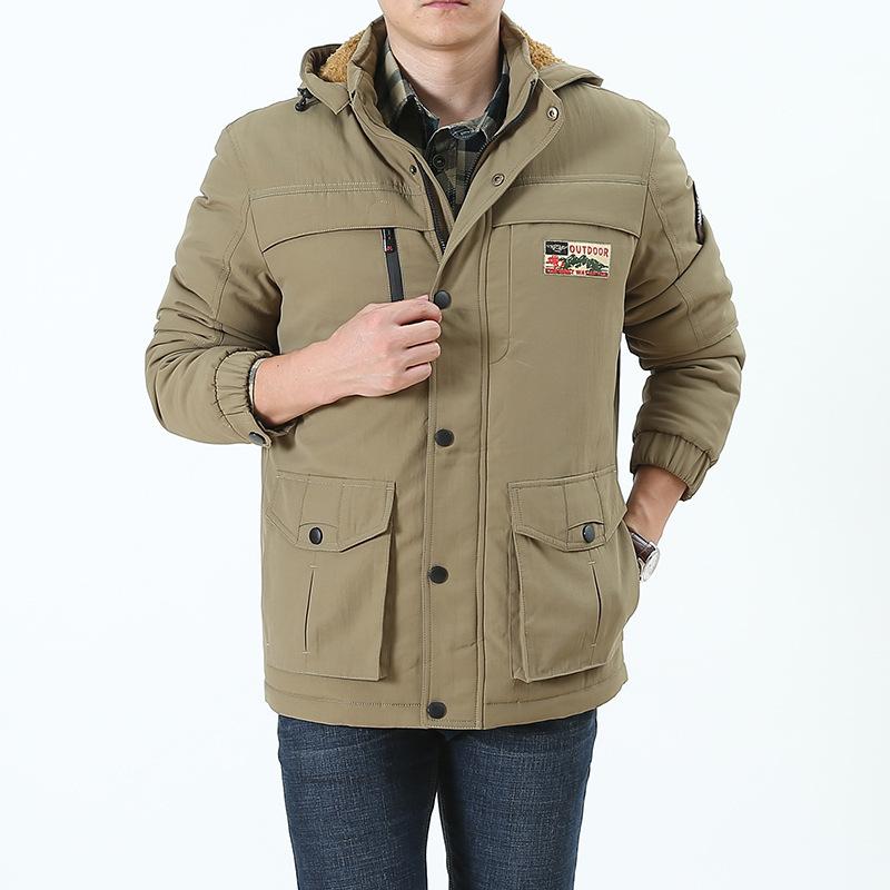 

Зимняя куртка для папы средней длины, повседневная мужская, с хлопковой подкладкой, с ворсом, с ворсом, шапка для пожилых людей, теплая куртка с хлопковой подкладкой 4XL