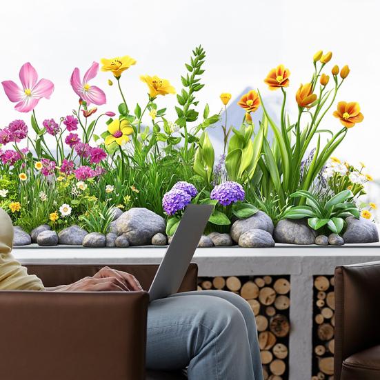 Potted Floral Plants Glass Sticker Removable Waterproof PVC Colorful Flower Static Glass Sticker Home Living Room Bedroom Decoration Decal