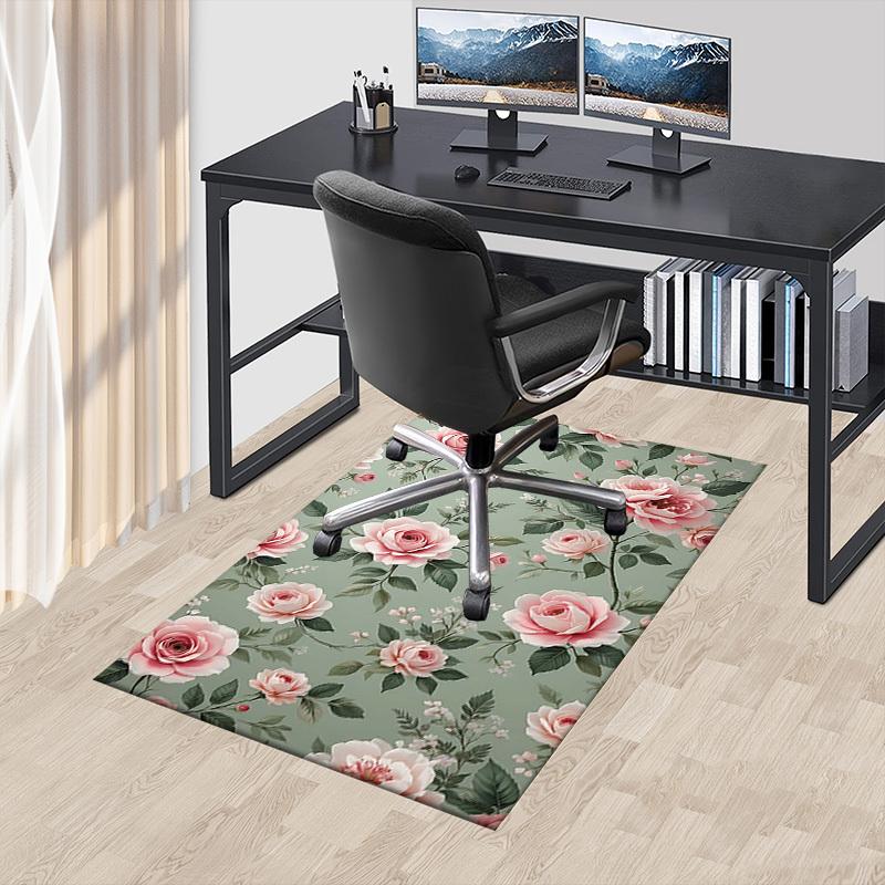 1PC Rose Pattern Non-Slip Floor Carpet Compatible for Office&Living Room&Bedroom&Dining room - Flat- Soft & Pattern, Vibrant Colors-W303