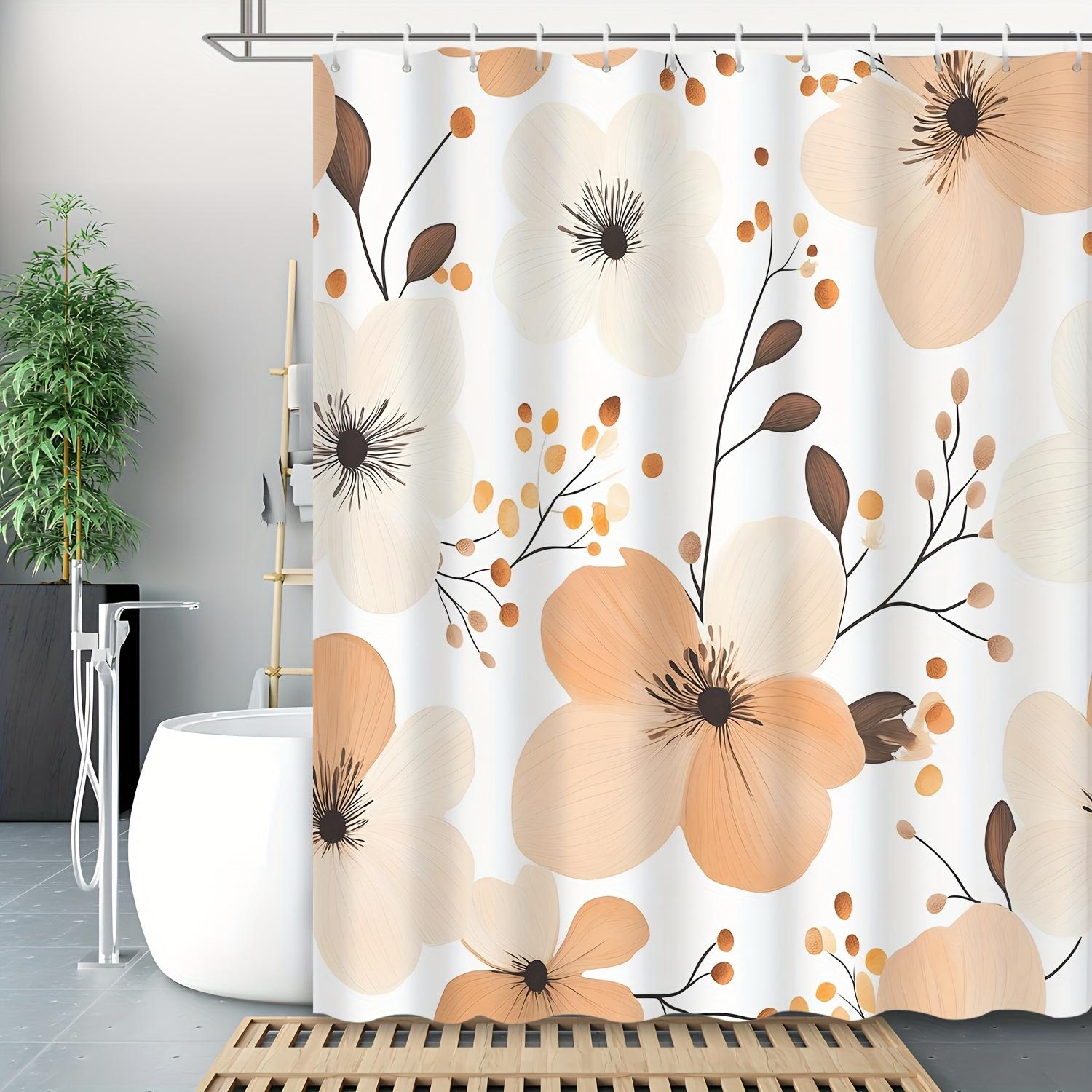 

1Pc Vintage Watercolor Orange Blossom Patterned Shower Curtain, Machine Washable, With Hooks, Suitable For Bathroom Dcor. W60H190(CM)-1 Pcs