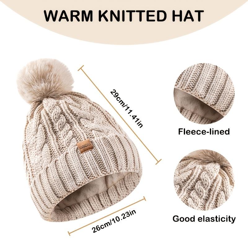 2025 Winter Beanie Hat Scarf Gloves Set for Women, Pom Pom Fleece Lined Hat Long Scarf Neck Warmer Touchscreen Gloves for Cold Weather