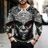 Round Neck 3D Aztec Graphic Printed Casual Long Sleeved Men's T-shirts - Soft Medium Stretch Polyester Fabric Spring and Autumn Relaxed Fit Clothing