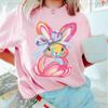 Brushstroke Bunny Easter T Shirt Kawaii Women Short-sleev Tee-shirt Retro Style Streetwear Fashion Casual Cotton Tops Ropa Mujer