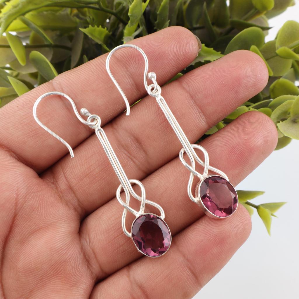 Rhodolite Gemstone Jewelry, Handmade Silver Jewelry, 925 Solid Sterling Silver Earrings, Gorgeous Silver Earrings For Wedding Gift