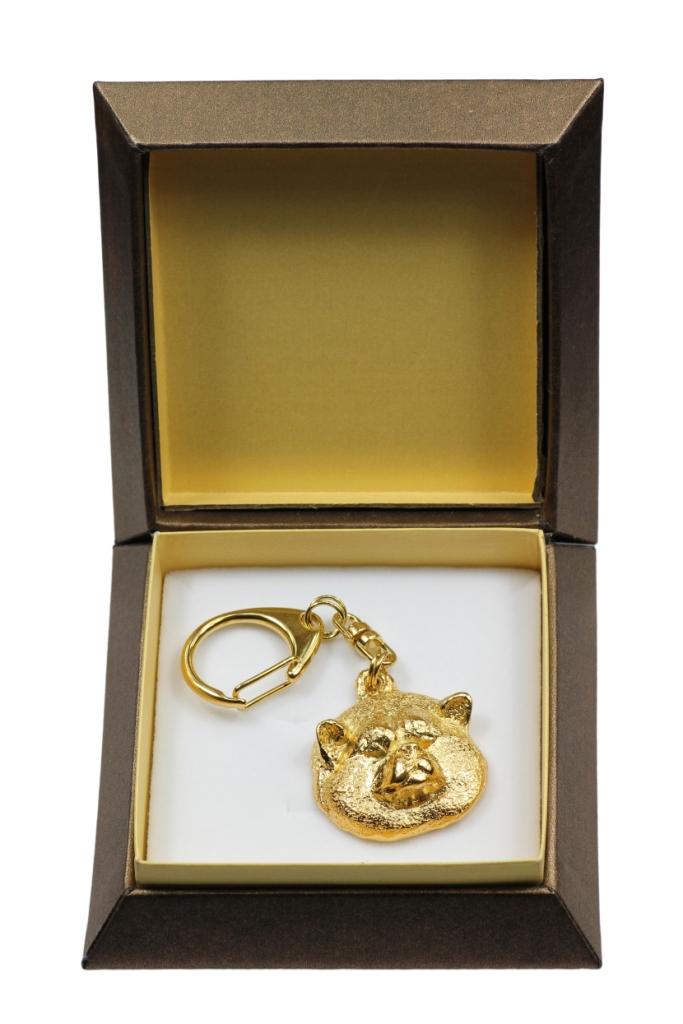 Akita, Akita Inu - Gilded key ring with dog in gift box, handbag decoration, luxury accessory by Art-Dog brand