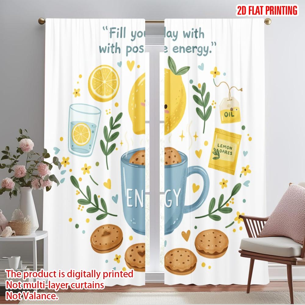 

2pcs 2D flat printing Window Treatment Curtains Positive Energy Lemon Tea Fabric Without Electricity 0 Perfect for Outdoor and 52.50×116.00 CM 2pcs