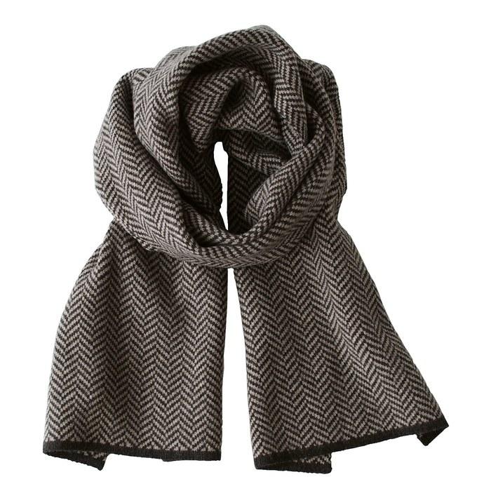 [Prodigal] Cashmere 100% Herringbone Muffler Men s One Size Charcoal Gray