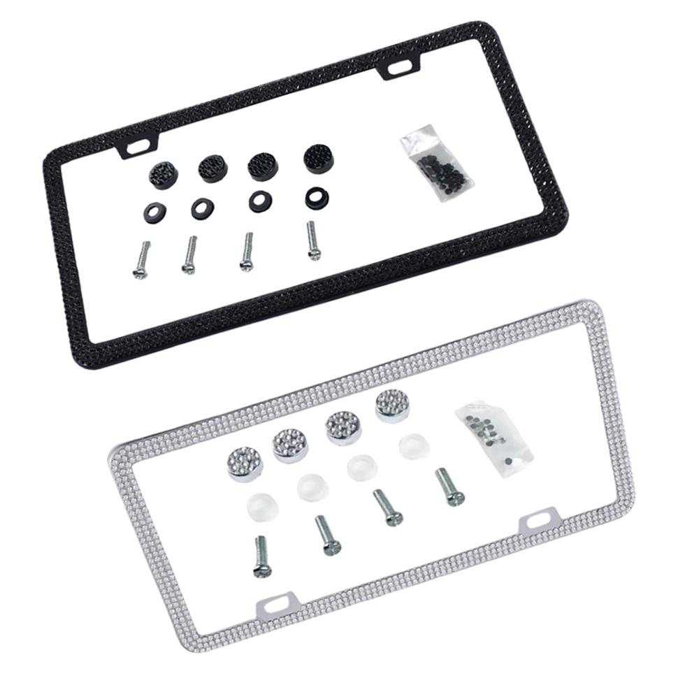 Black and White New ultra-thin License Plate Frame Cover Holder Accessories Crystal and Stainless Steel