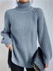 Autumn Winter Knitwear Mid Length Raglan Sleeve High Collar Split Hem Sweater Dress Luxurious Relaxed-fit Slimming and Versatile Top