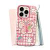 Doodle Suitable for Apple 16pro Butterfly Phone Case Iphone14 Space 15 Cute Pink and White Checkered Protective Case