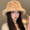 Cute Puppy Plush Bucket Hat Female Season Showing Face Small Versatile Bucket Hat Big Head Circumference Warm Hat