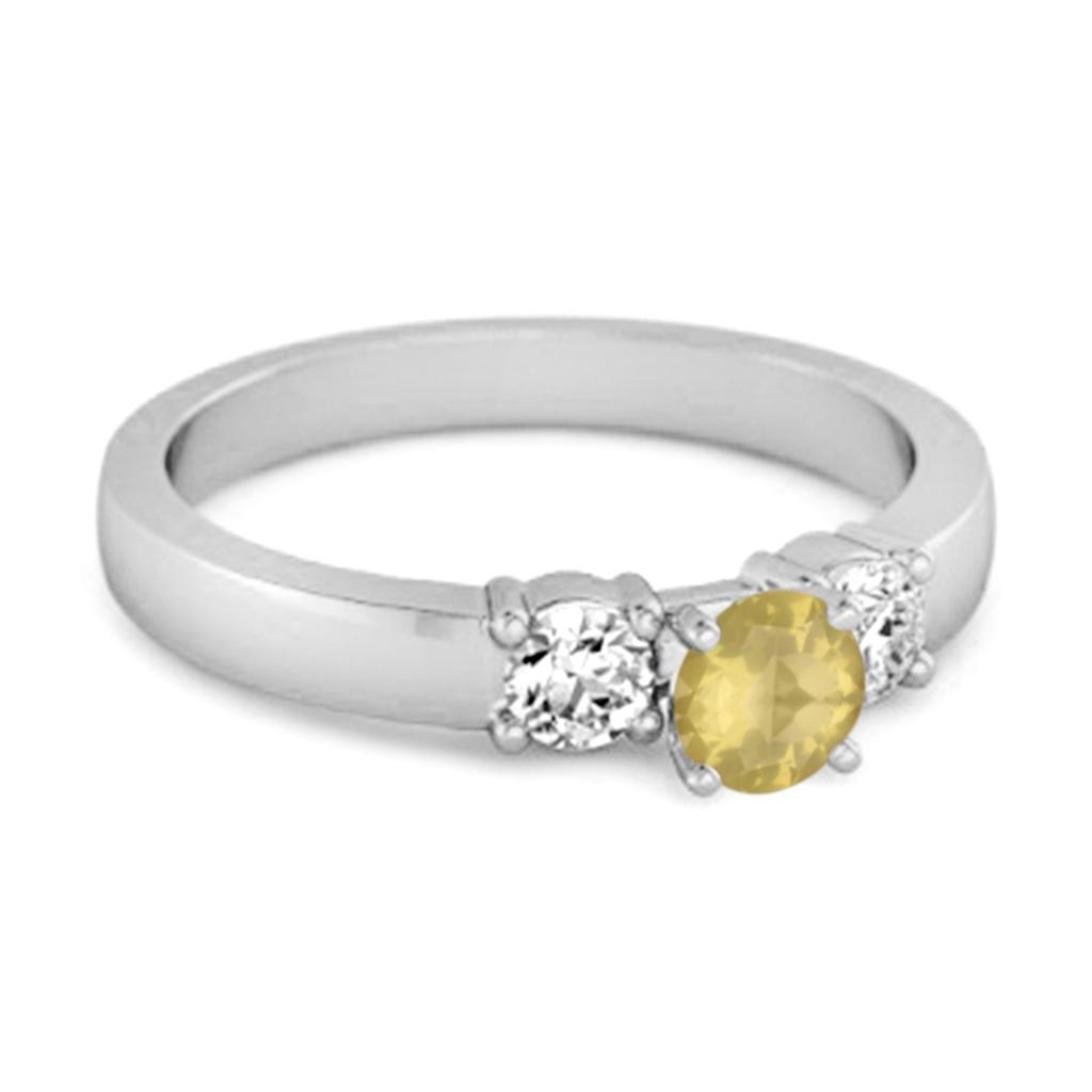 Lemon Quartz Elegant Three Stone Ring - 925 Sterling Silver