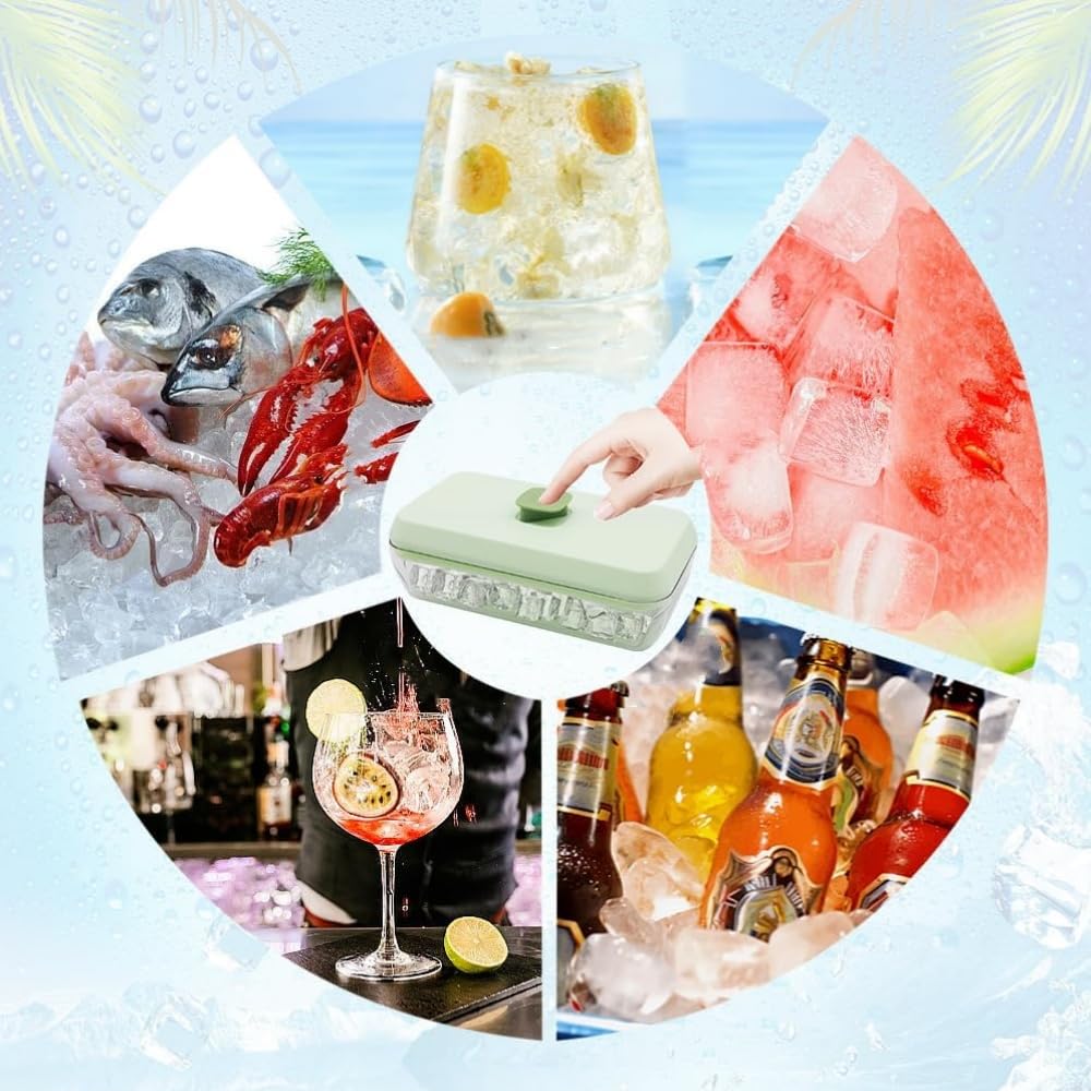 Silicone Ice Maker with 18 Square Ice Easy Ice Large for Home Includes Shovel Lid, Cubes, Removal, Capacity, Freezing, (Green)