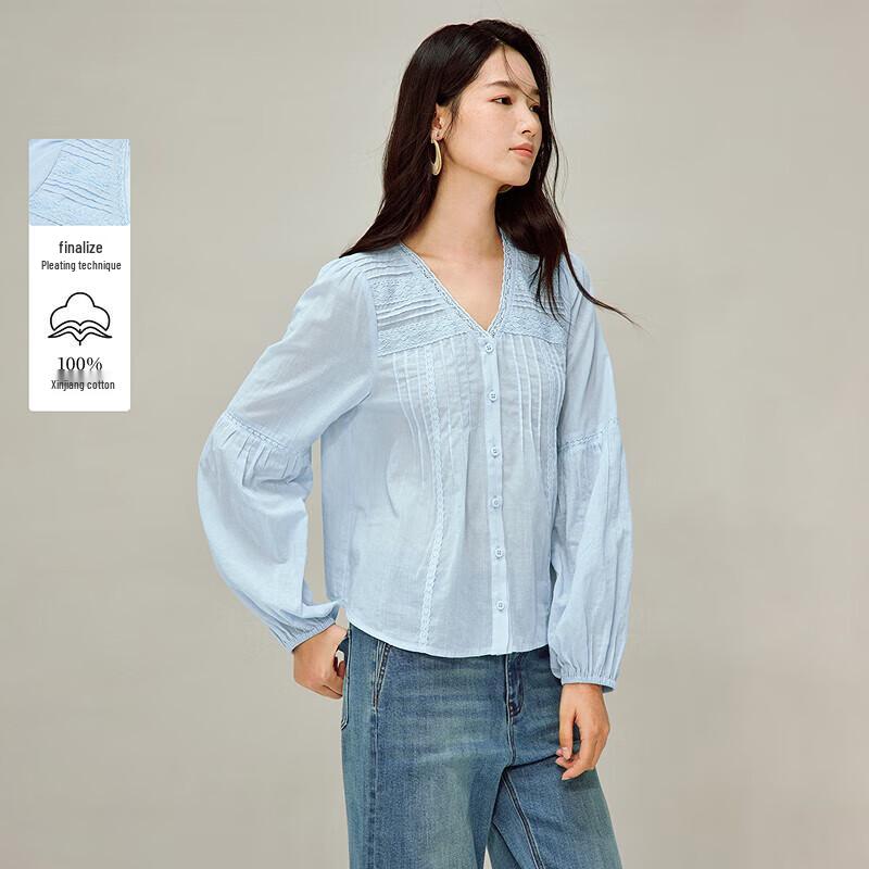 INMAN Women s Lace V-Neck Lantern Sleeve Blouse M