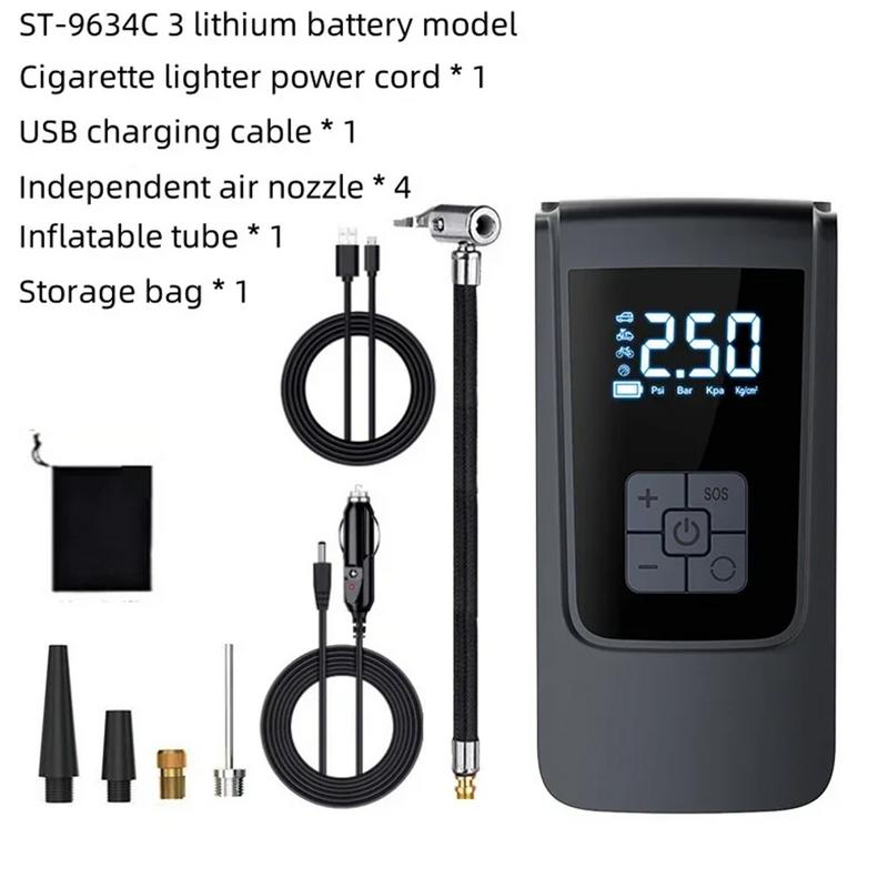 Compresor de aer pentru mașină, electrică portabilă, detectie inteligentă, pompă de aer, autonomie lungă a bateriei, pompă de anvelope, compresor de aer cu lumină LED pentru