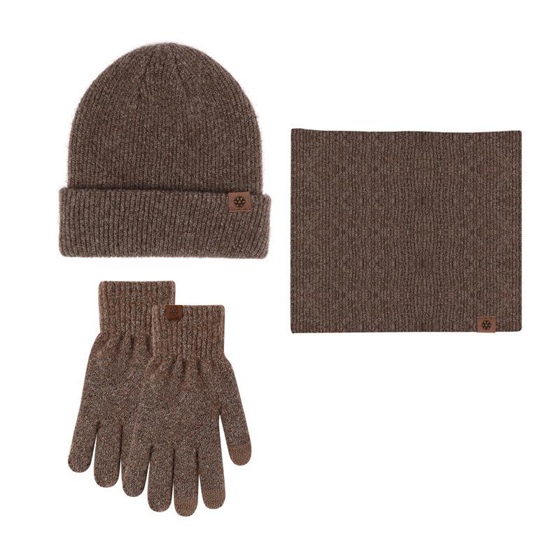 Winter Adult Women's Hats, Scarves, Gloves, Three-piece Set, Knitted Brushed Touch-screen Gloves, Outdoor Warm Suit