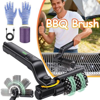 Spazzola Elettrica Rotante Senza Fili per Griglia in Acciaio Inossidabile a 3 Velocità con Guanti Spazzola Pulitore BBQ Spazzola Senza Fili per Griglia Regolabile a 180°