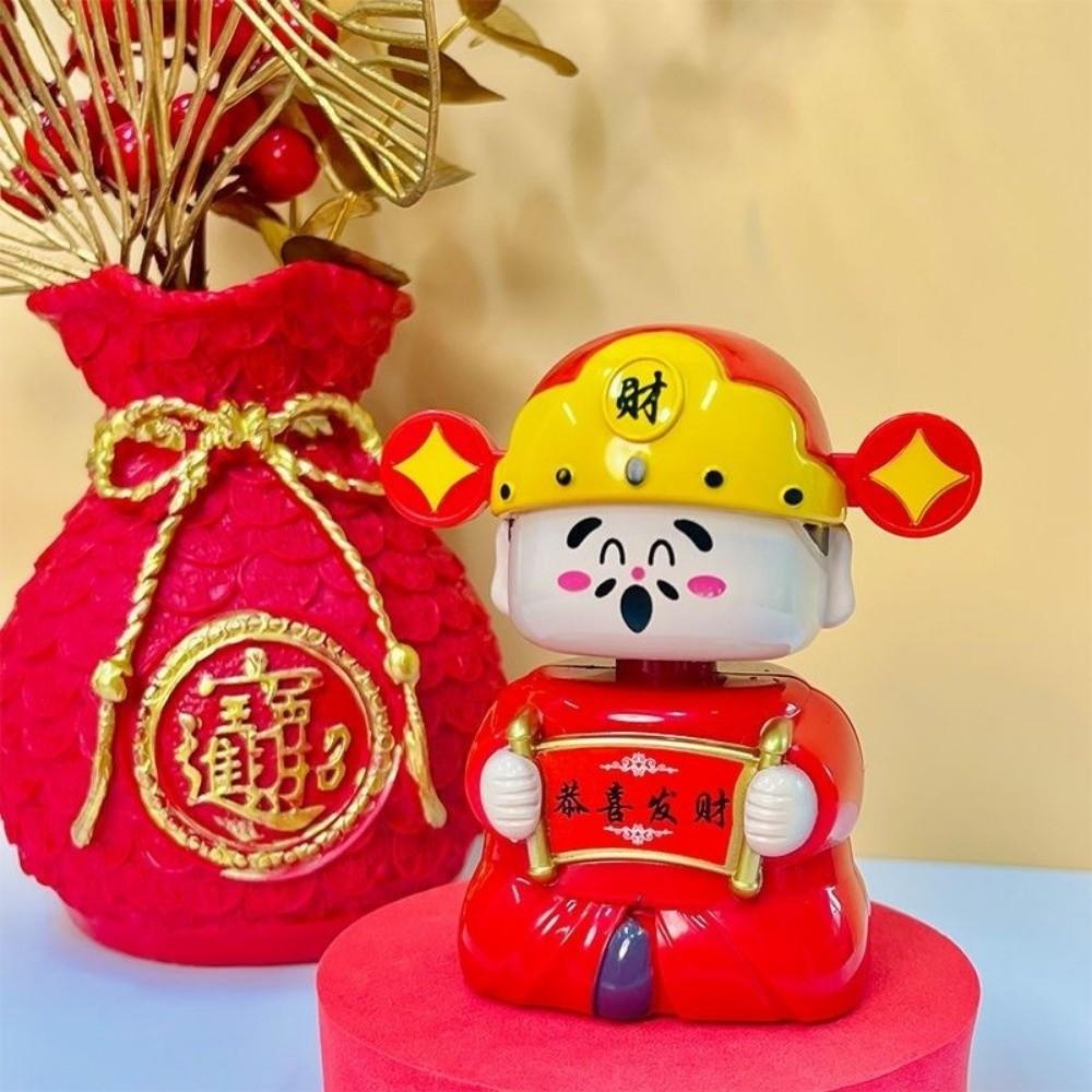 Solar Powered Solar God of Wealth Statue Wealth Attraction Automatic Nodding Nodding God of Wealth Ornament New Year Gift ABS