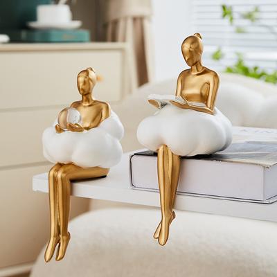 Leichter Luxus Wolkenmädchen Goldene Ornament Harz Originalität Desktop Humanoide Dekoration Ballett Skulptur Ein Wohnzimmer für Zuhause
