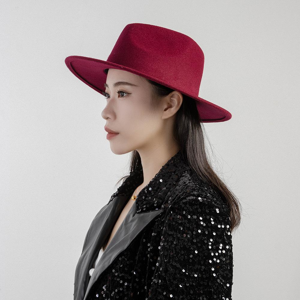 Autumn and winter new fashion casual bare body wide brim wool jazz hat outdoor shopping warm concave top hat tide
