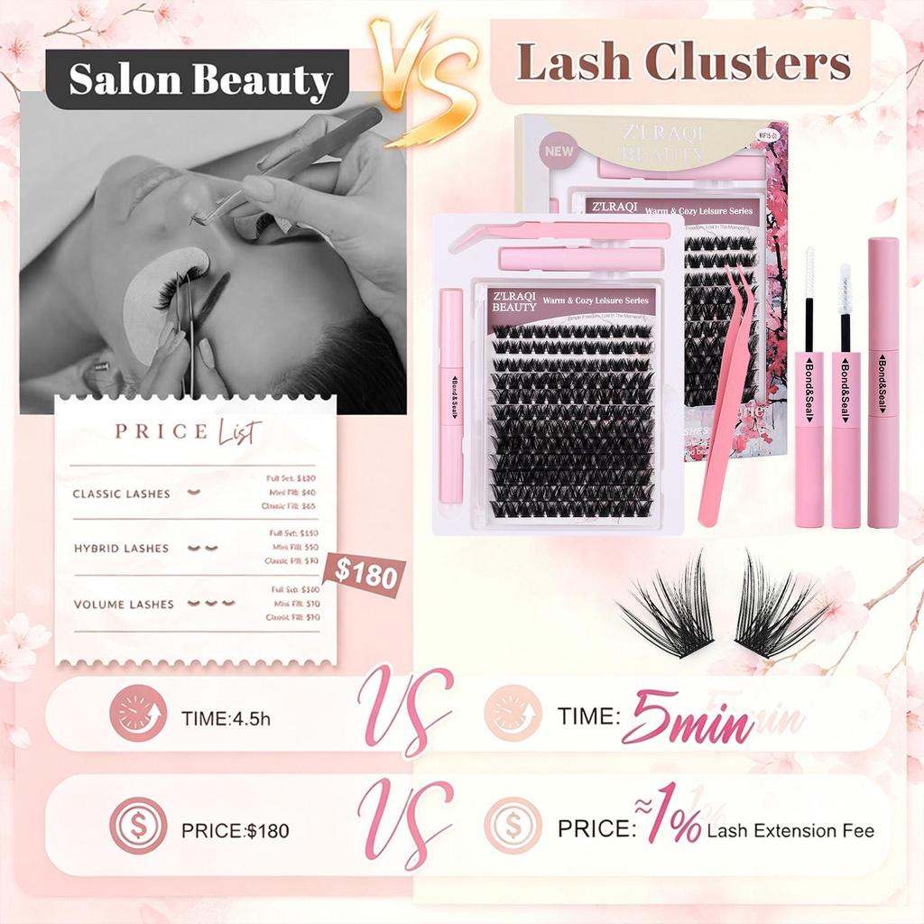 144 Stück 5D Cluster Wimpern Kit Gemischt 10-16mm D-Schwung Flauschiges DIY Wimpernverlängerungs-Set mit Kleber, Versiegelung und Pinzette