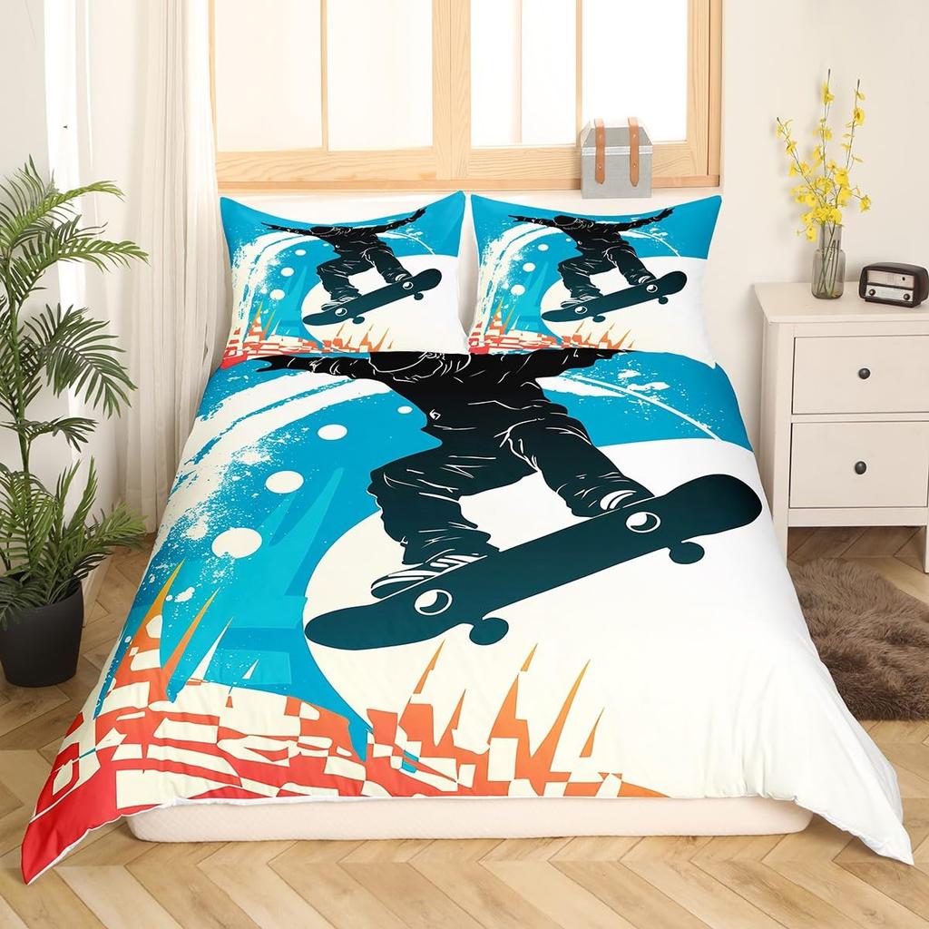 Skateboard Duvet Cover Set Sports Hipster Bedding Set For Kids Boys Teens 3D Skate Board Comforter Cover Street Culture