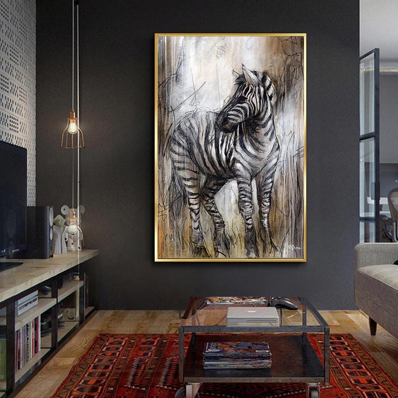 Modern Abstract Canvas Painting Interior Gold Foil Horse Zebra Animals Poster And Prints Wall Pictures For Living Room Decor