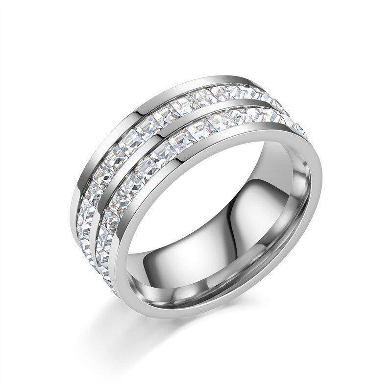 Non-Fading Full Diamond Titanium Steel Ring Ring Men Fashion Cold Hip Hop Niche Design Couple Index Finger Ring