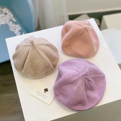 Autumn and Winter Baby Cute Beret Fashionable and Versatile Knitted Hat for Boys and Girls Candy Colored Pullover Hat  Painter Hat