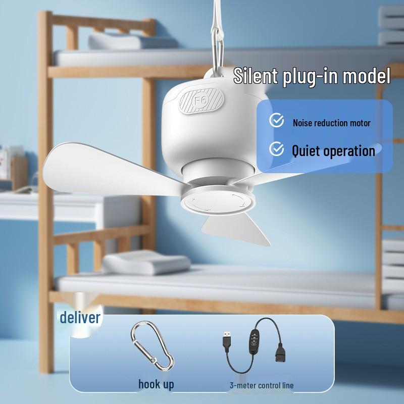 USB Rechargeable Silent Ceiling Fan for Dorms - Compact, Powerful, Ideal for Mosquito Nets