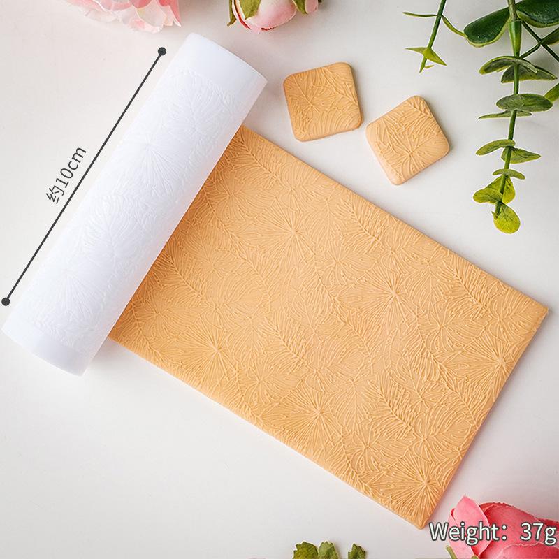 Soft Pottery Rolling Dough Roller Green Plant Leaf Texture Pattern Clear for Making Bracelet Earrings Necklace Hanging Tags